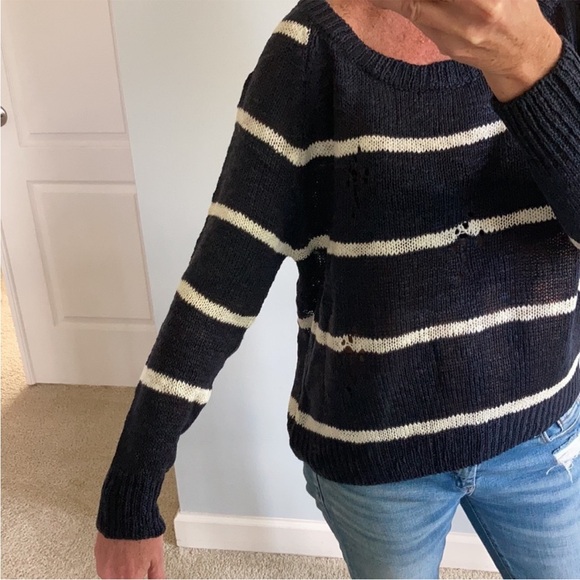 Navy & White Stripe Distressed Sweater - Picture 7 of 8